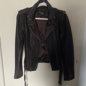 Old Navy Dark Brown Leather Moto Jacket